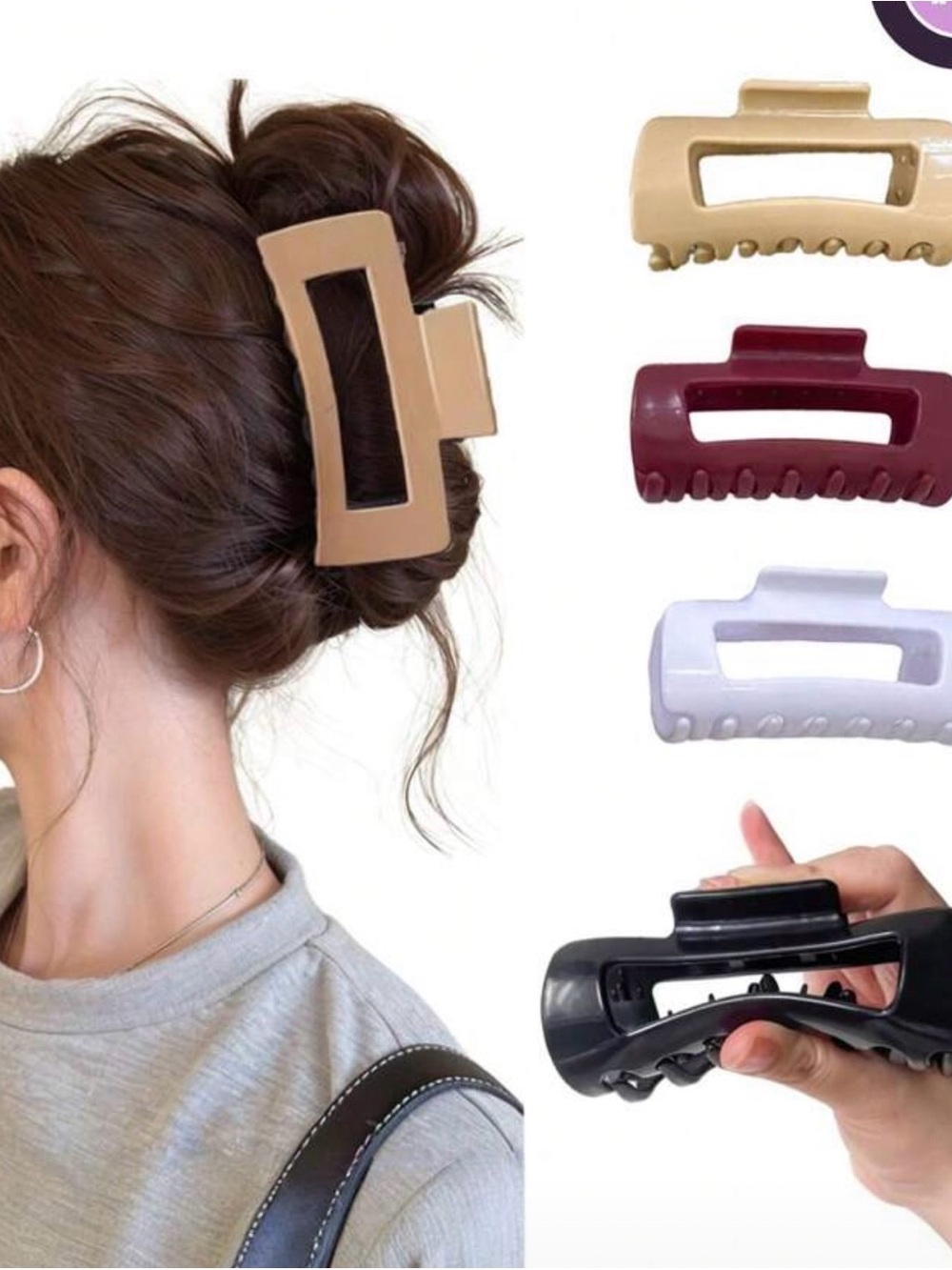 Chunky Rectangle Hair Claw Clip - Beige and maroon available